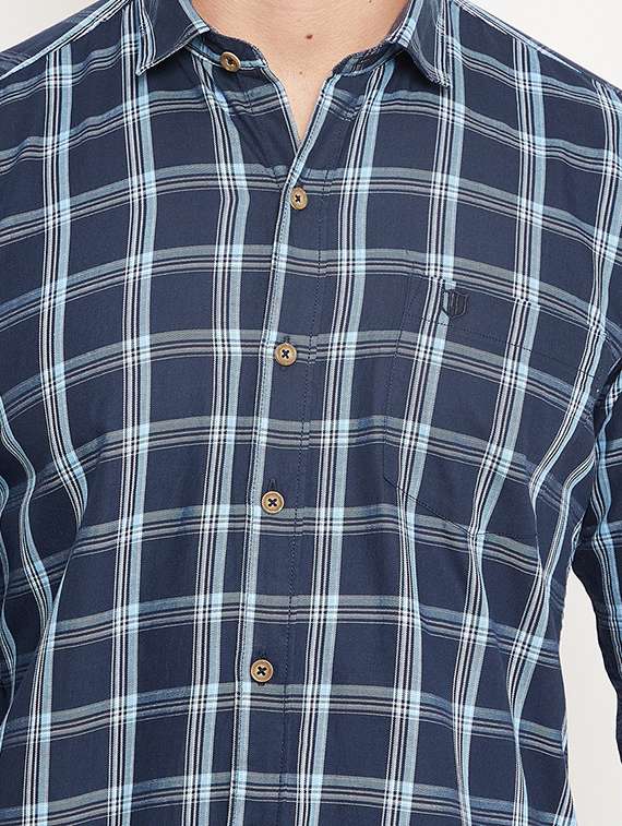 navy blue checkered casual shirt - 18425898 -  Standard Image - 4
