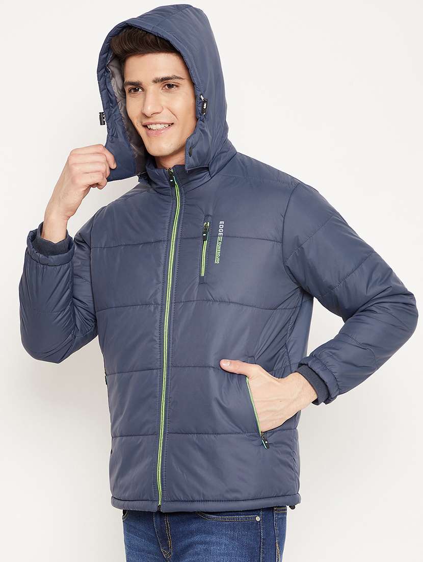 navy blue solid hooded quilted jacket - 18425907 -  Standard Image - 1