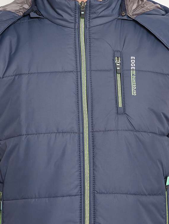 navy blue solid hooded quilted jacket - 18425907 -  Standard Image - 4