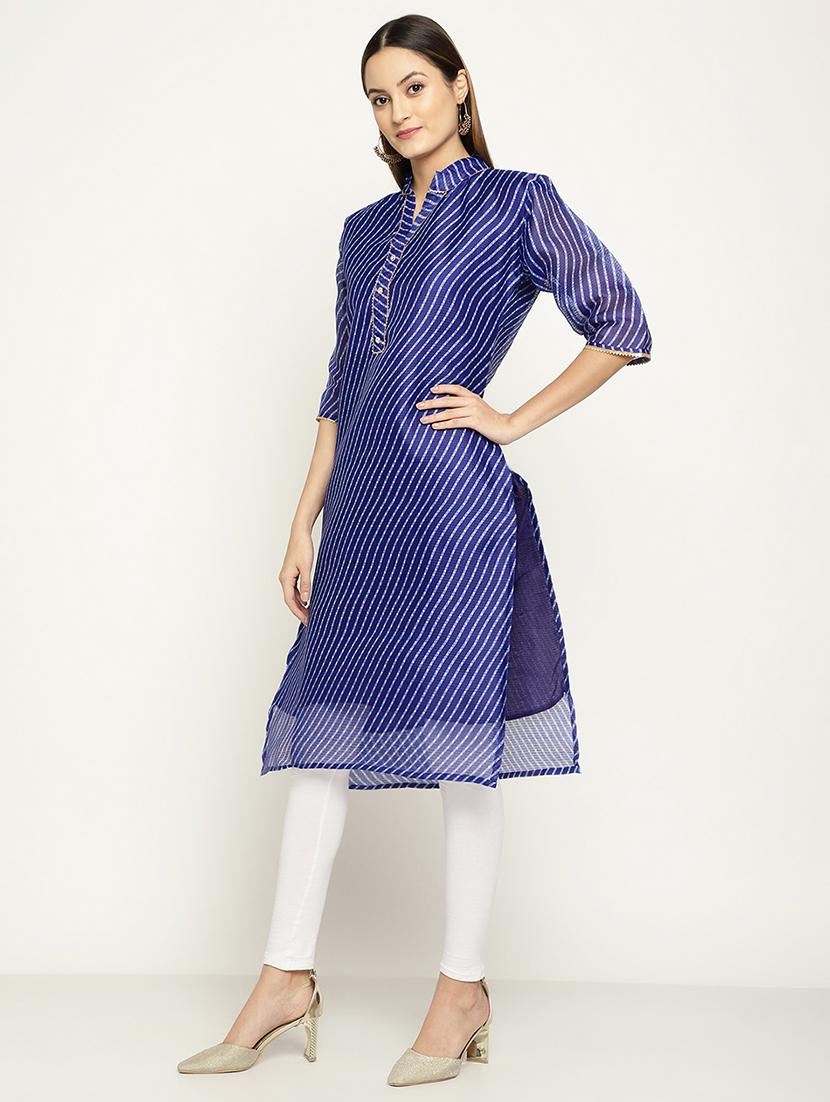 indigo leheriya print straight kurta - 18426004 - Standard Image - 1