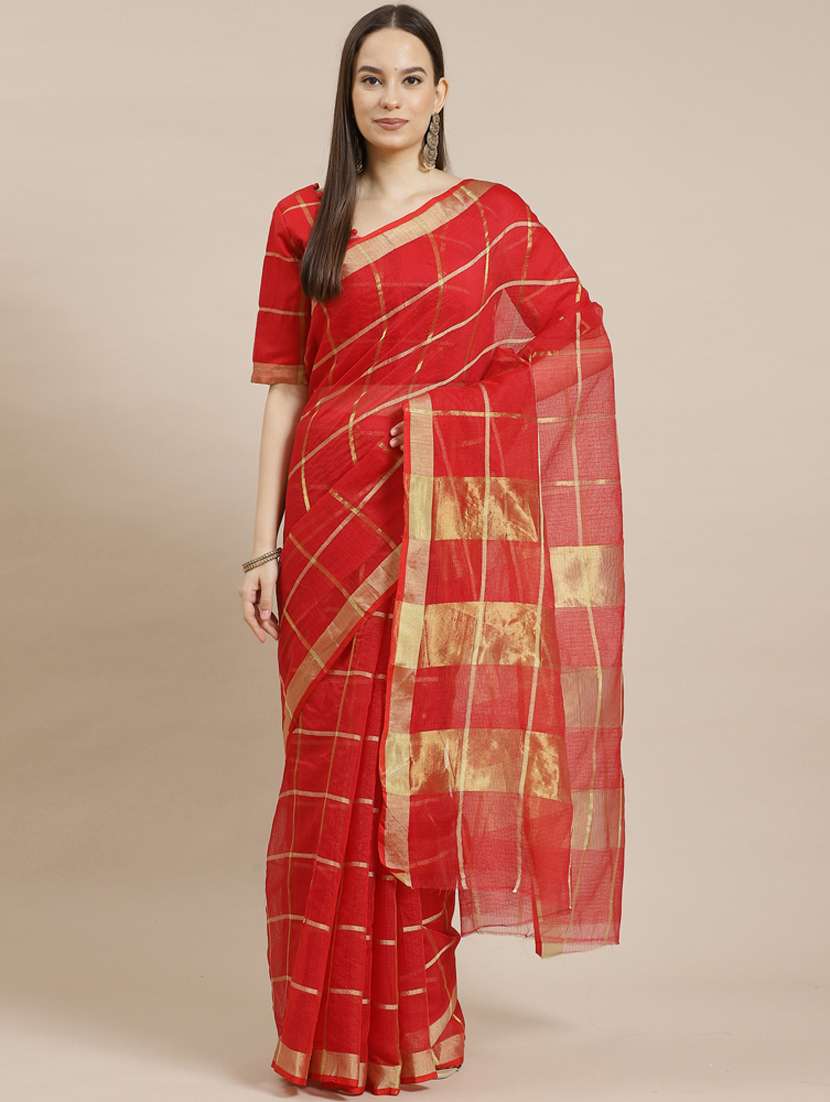 red cotton silk kota doria saree with blouse