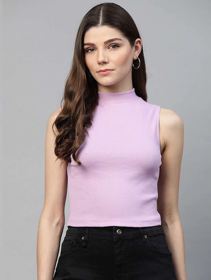 women's solid mock neck top