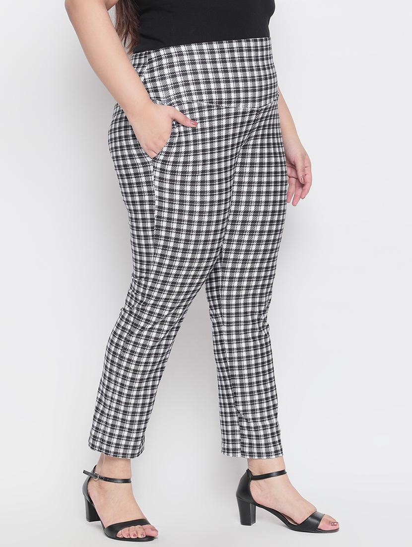 high rise checkered flat front trouser - 18426858 -  Standard Image - 1