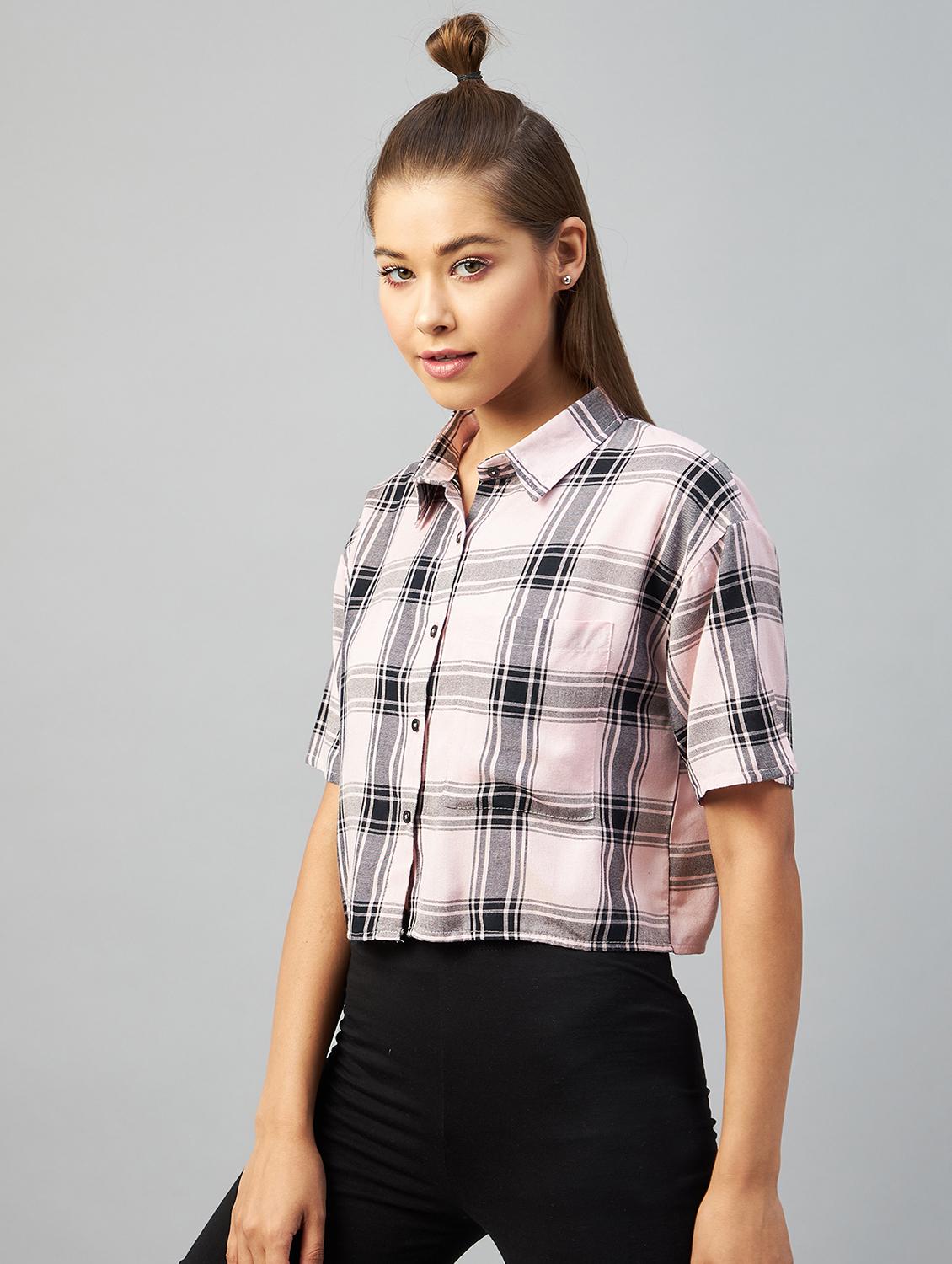 straight hem checkered crop shirt - 18426976 - Standard Image - 1