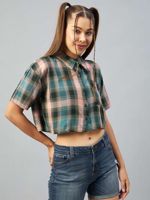 straight hem checkered crop shirt - 18426984 -  Standard Image - 0