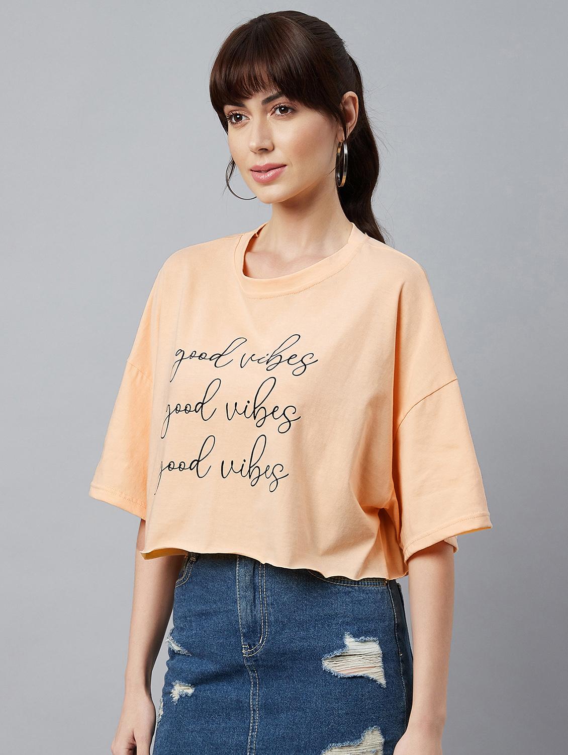 women's chest print crew neck t-shirt - 18426996 -  Standard Image - 1