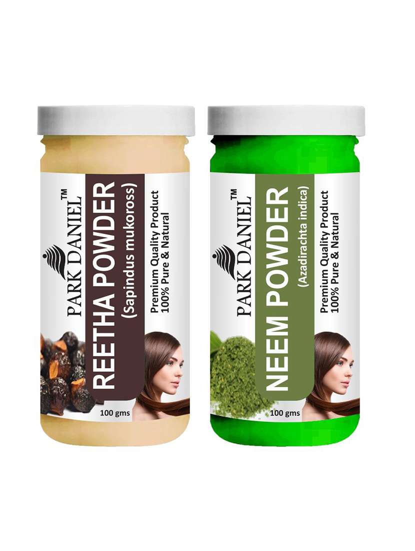 park daniel pure & natural reetha powder & neem powder combo pack of 2 bottles of 100 gm (200 gm )