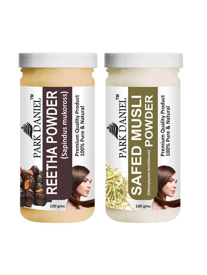 park daniel pure & natural reetha powder & safed musli powder combo pack of 2 bottles of 100 gm (200 gm )