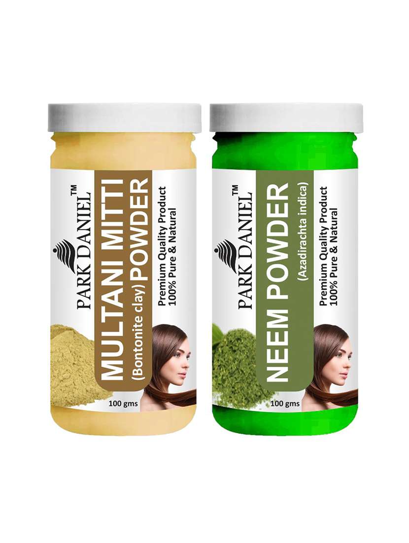 park daniel 100% pure & natural multani mitti powder & neem powder combo pack of 2 jars of 100 gms(200 gms)