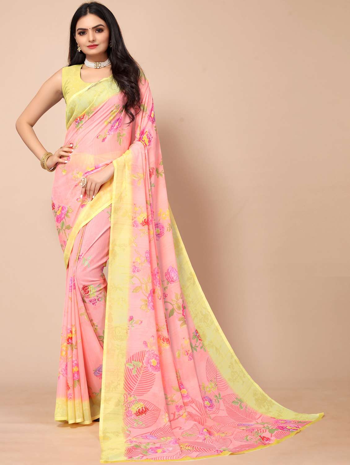 floral printed saree with blouse