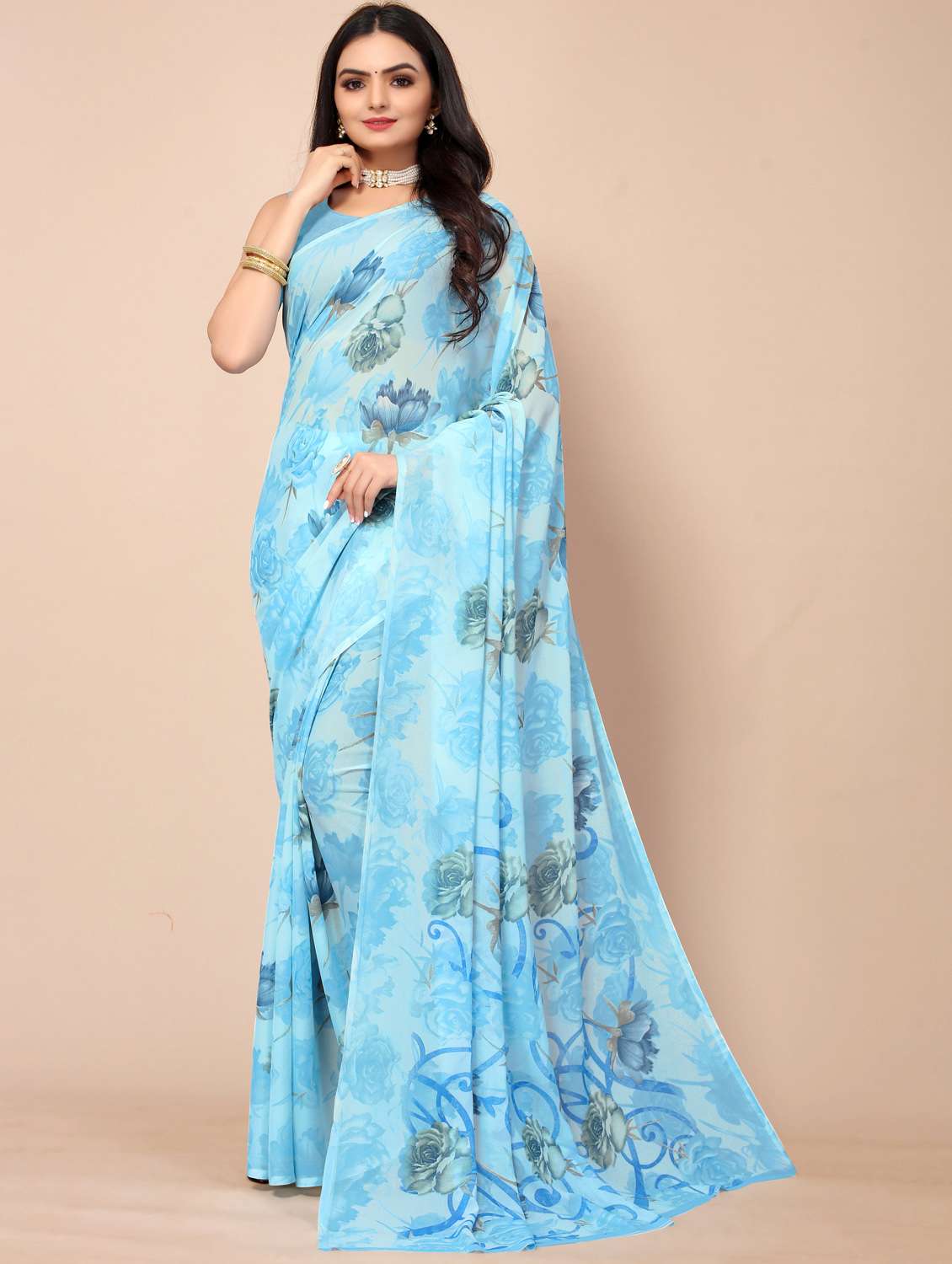 floral printed saree with blouse