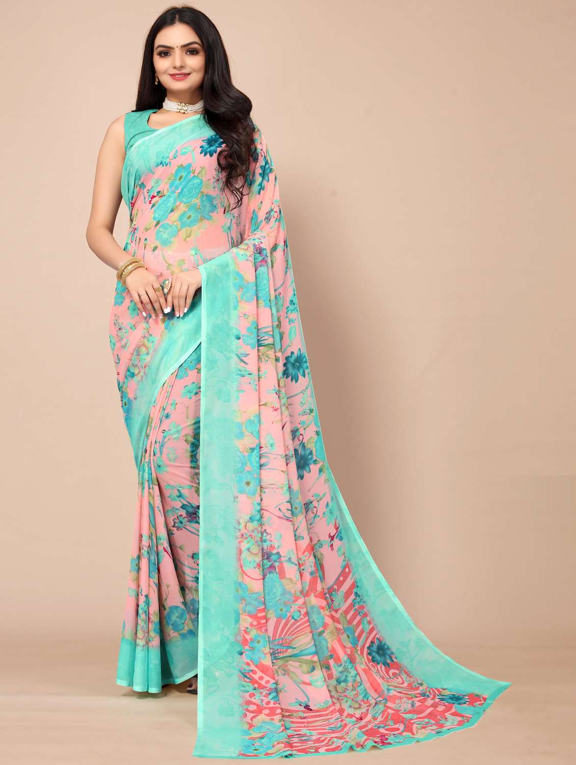 floral printed saree with blouse
