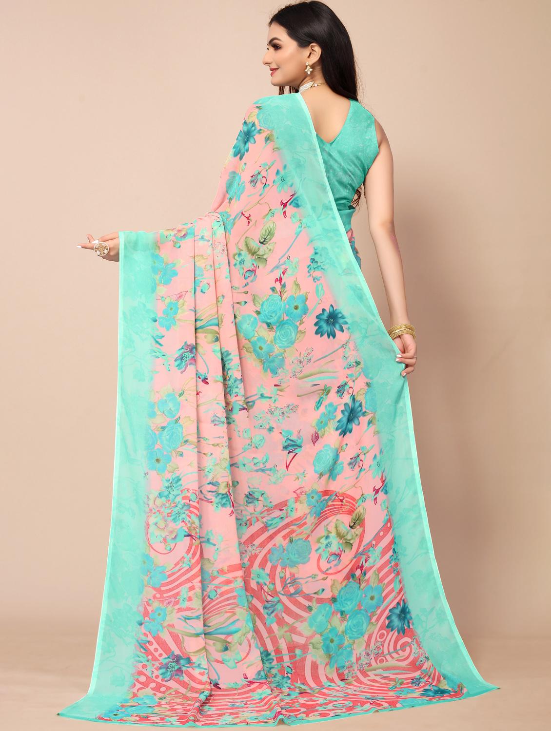 floral printed saree with blouse - 18428879 - Standard Image - 1