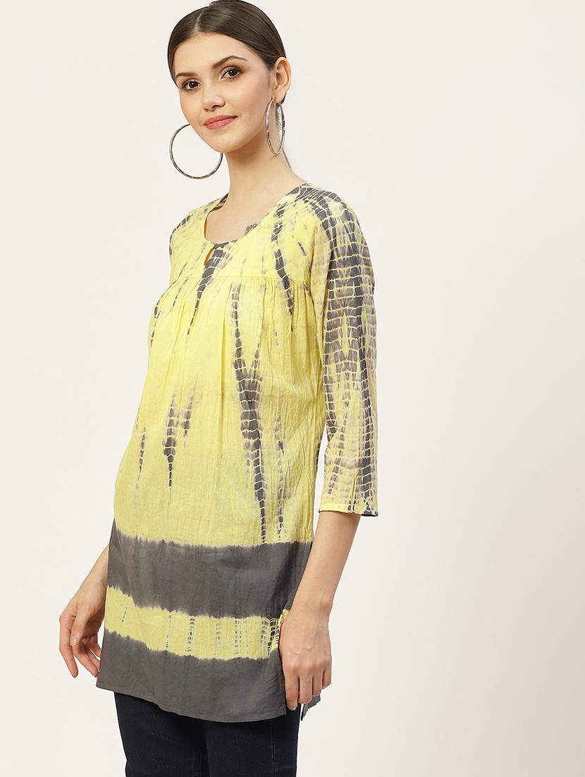yellow tie & dye three quarter sleeve tunic - 18429150 - Standard Image - 1