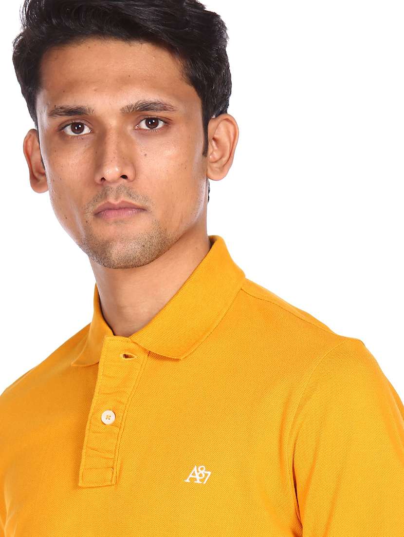yellow solid polo t-shirt - 18429168 -  Standard Image - 4