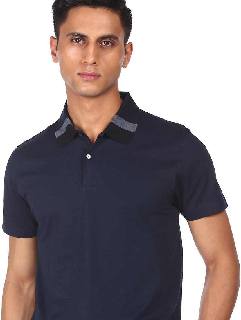navy blue solid polo t-shirt - 18429209 - Standard Image - 1