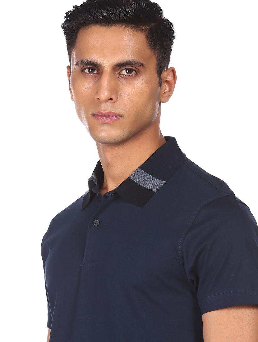 navy blue solid polo t-shirt - 18429209 - Standard Image - 4