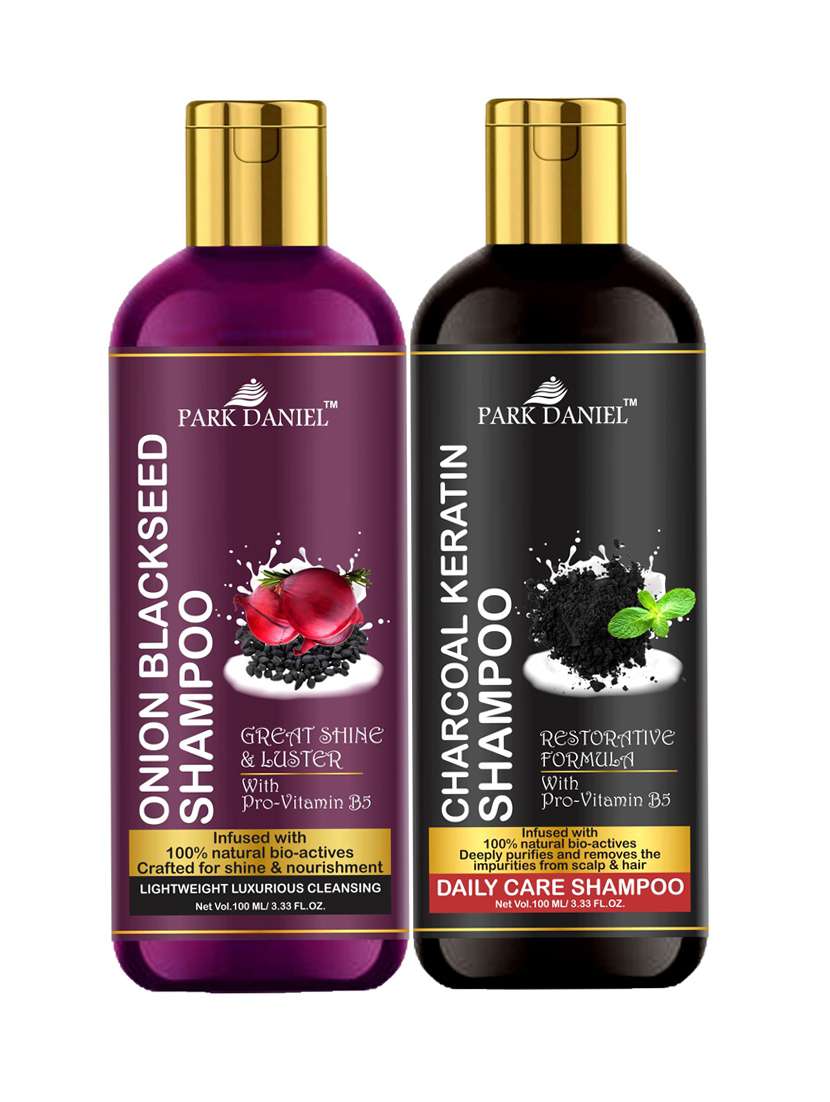 park daniel premium pure and natural onion blackseed shampoo & charcoal keratin shampoo combo pack of 2 bottle of 100 ml(200 ml)