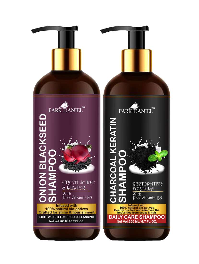 park daniel premium pure and natural onion blackseed shampoo & charcoal keratin shampoo combo pack of 2 bottle of 200 ml(400 ml)