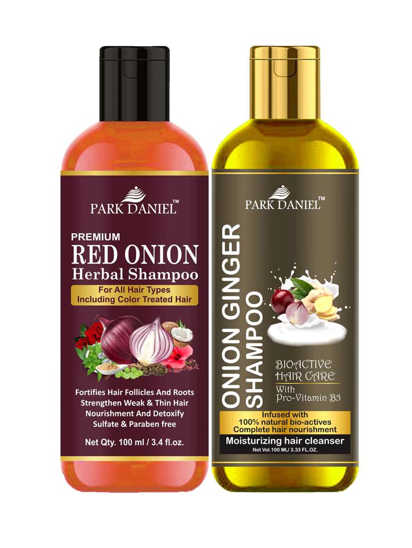 park daniel red onion shampoo & onion ginger shampoo combo pack of 2 bottle of 100 ml(200 ml)
