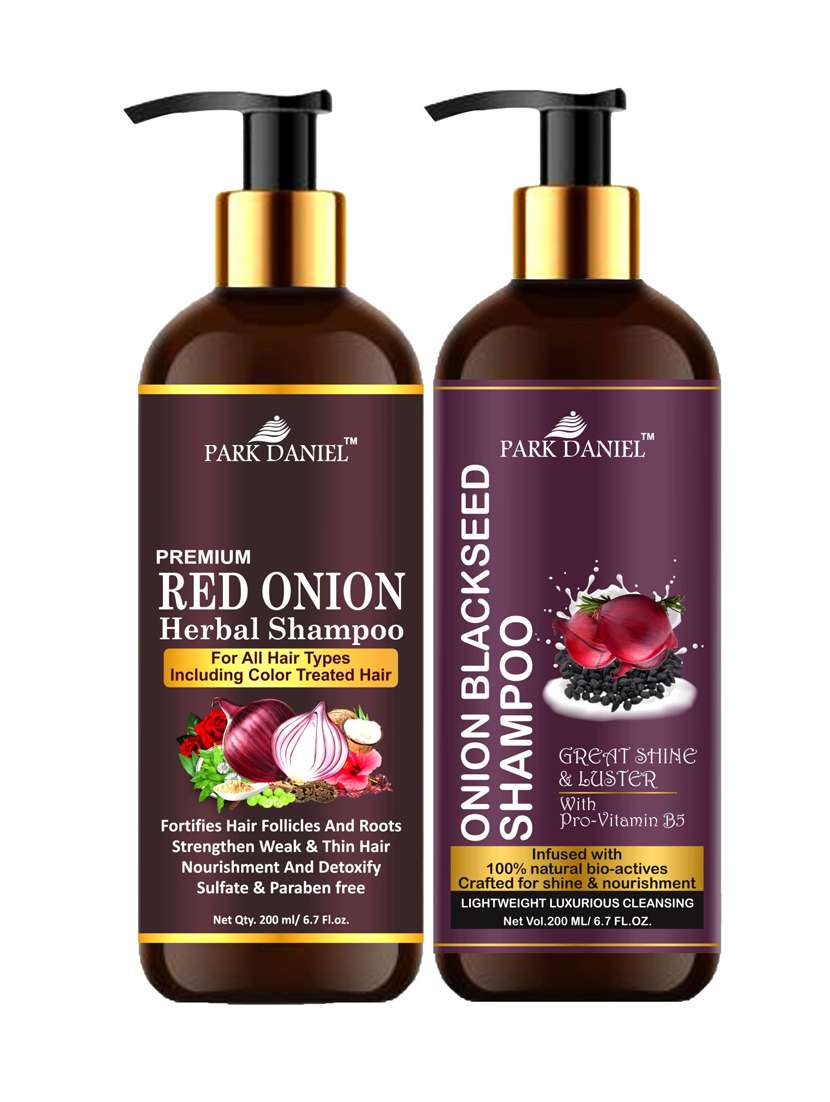park daniel red onion shampoo & onion blackseed shampoo combo pack of 2 bottle of 200 ml(400 ml)