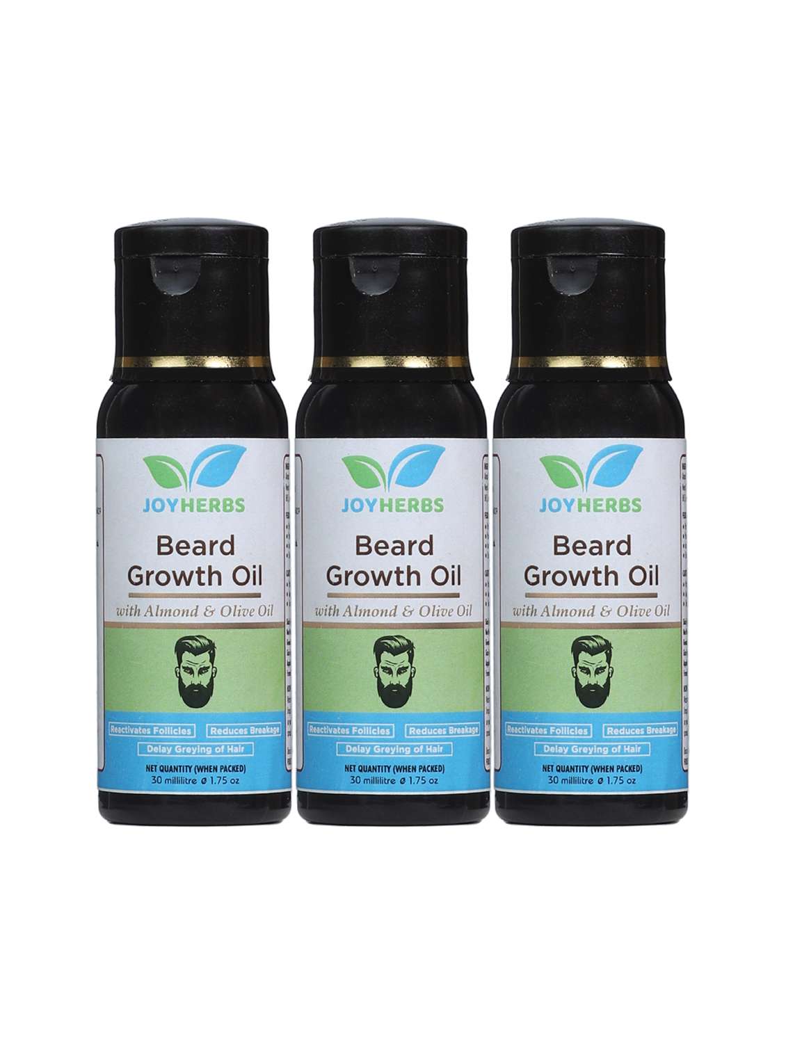 joyherbs beard growth oil for fast growth and shining beard- 30ml pack of 3