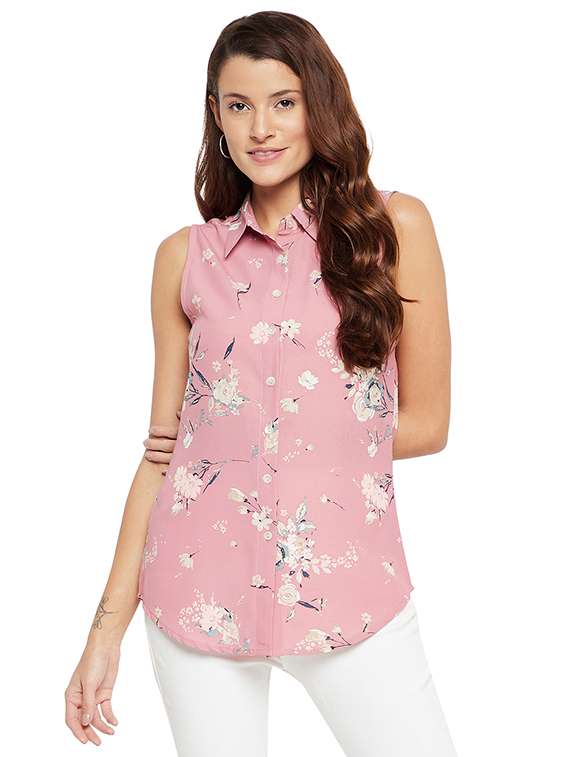 curved hem floral shirt