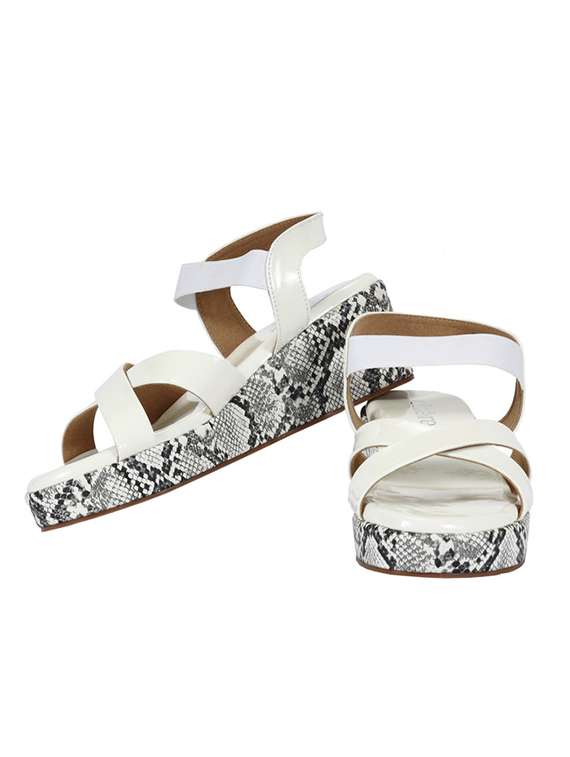 womens casual white multistrap snakeprint wedges