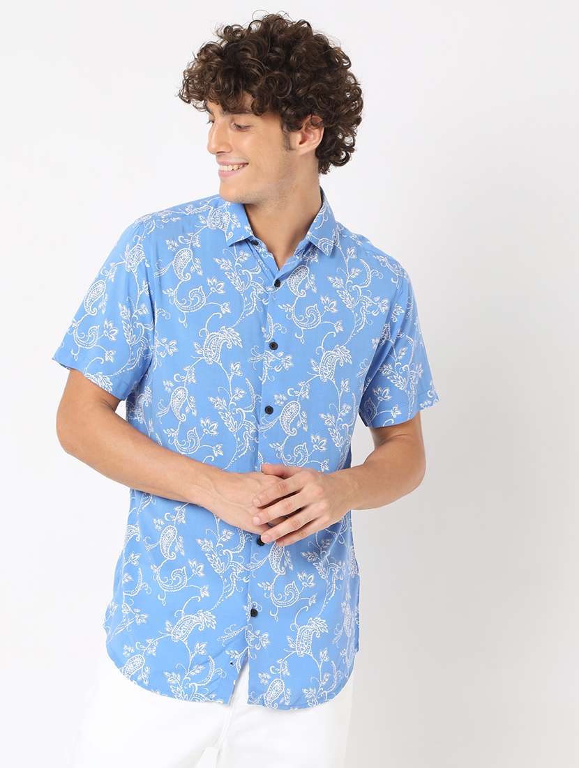 blue printed casual shirt