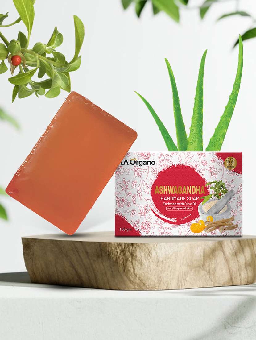 la organo ashwgandha handmade natural bath soap, orange flavour enriched with olive oil (pack of 2)