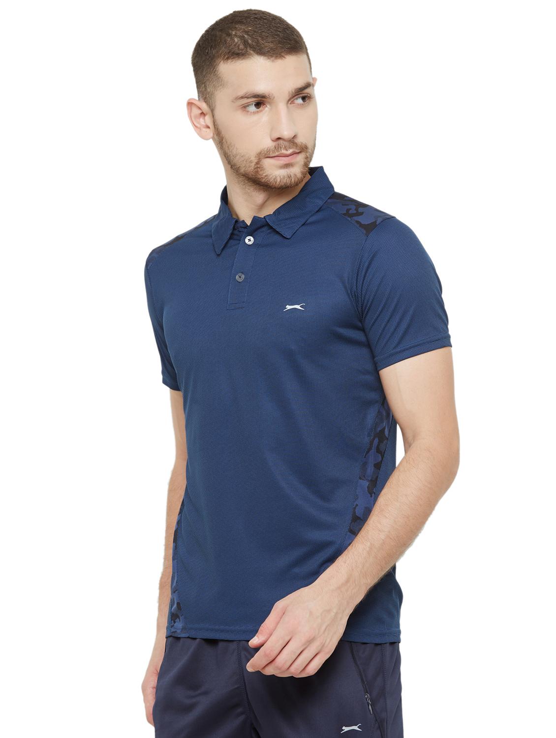 navy blue solid polo t-shirt - 18430038 - Standard Image - 1