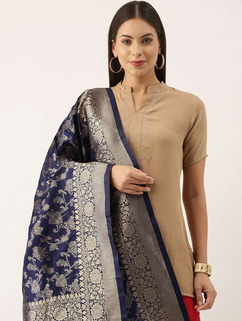 navy art silk dupatta - 18430452 -  Standard Image - 1