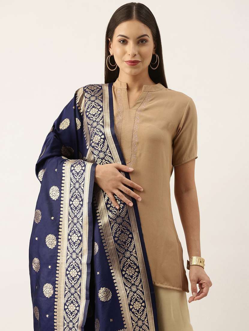 navy art silk dupatta - 18430476 -  Standard Image - 1