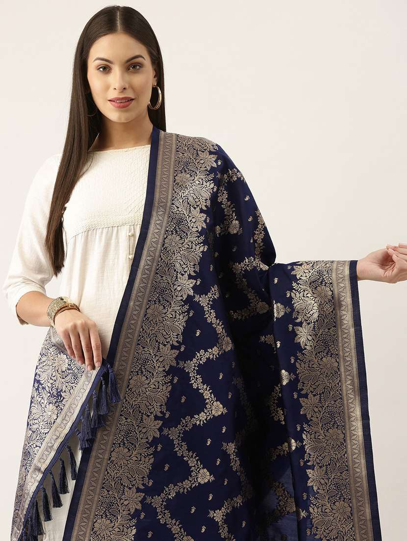 navy art silk dupatta - 18430488 -  Standard Image - 1
