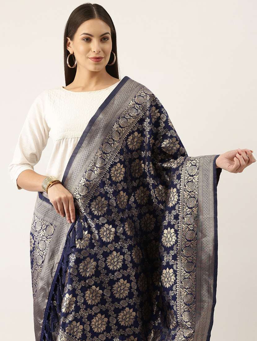 navy art silk dupatta - 18430507 - Standard Image - 1