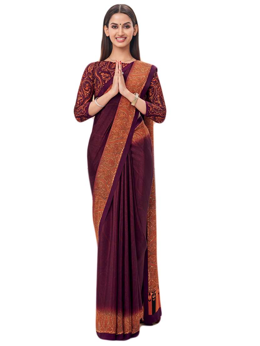 purple crepe printed saree with blouse