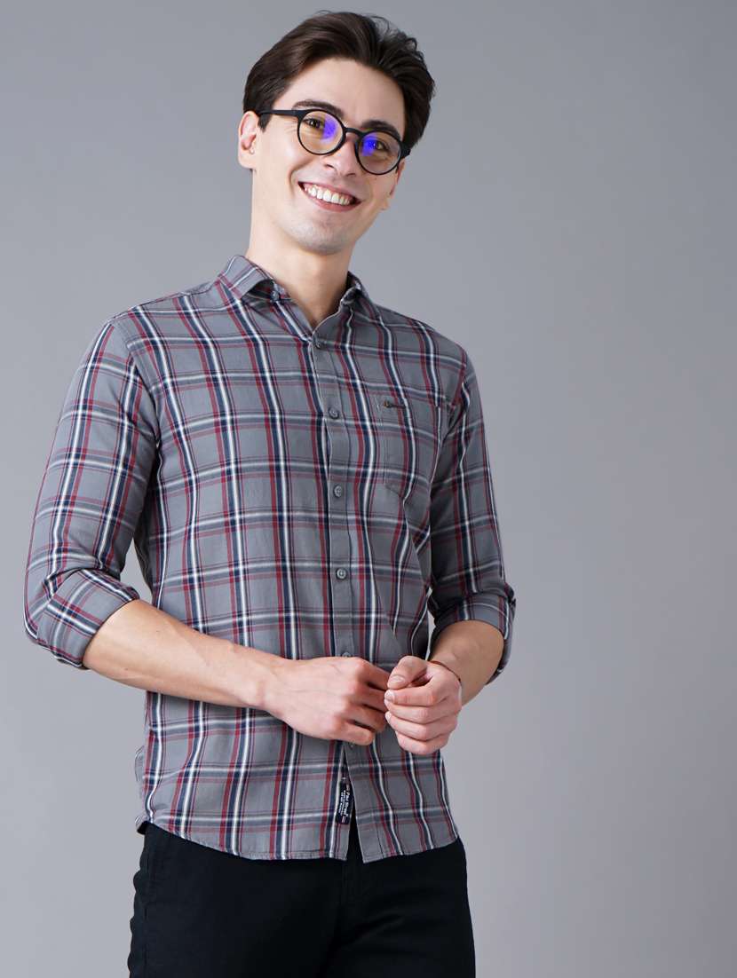 grey checkered casual shirt - 18430862 -  Standard Image - 1