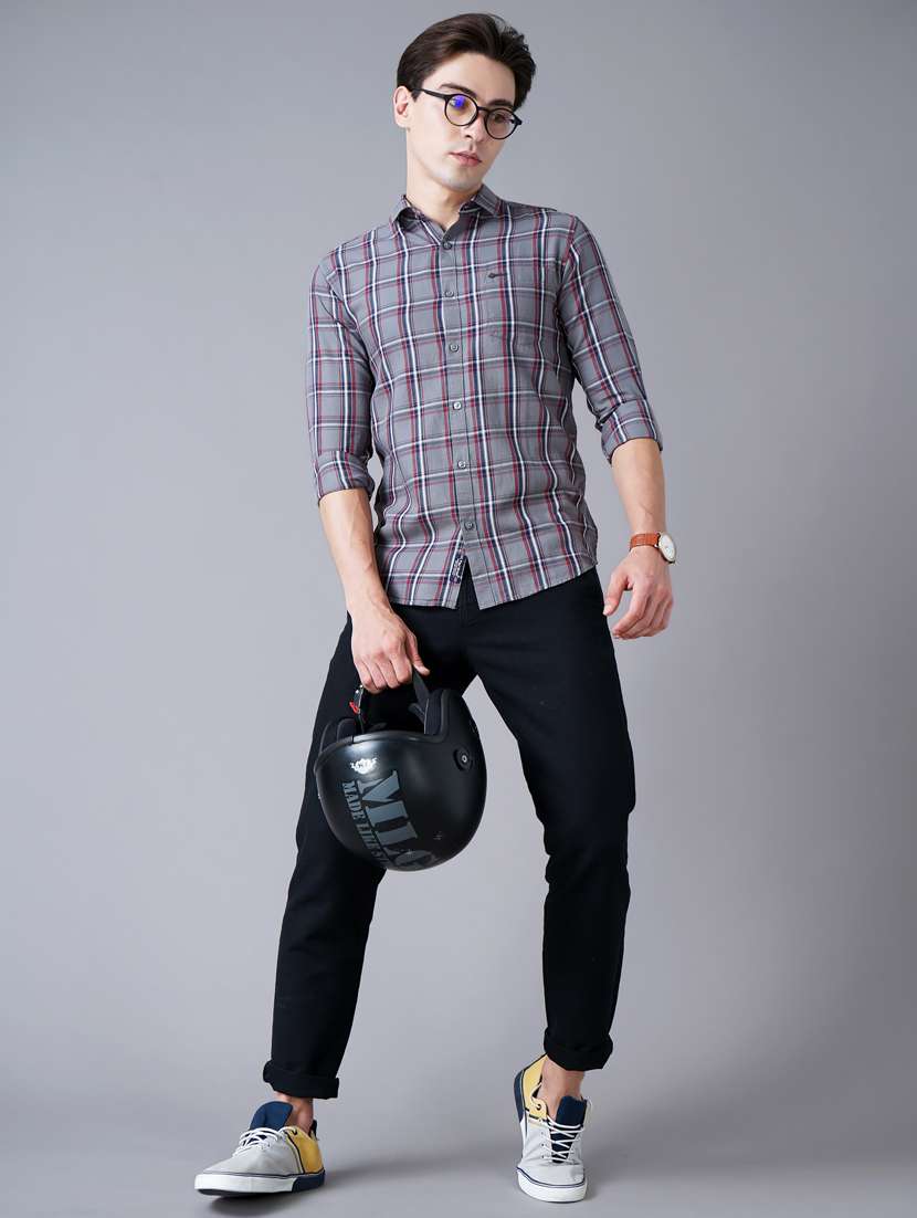 grey checkered casual shirt - 18430862 -  Standard Image - 4