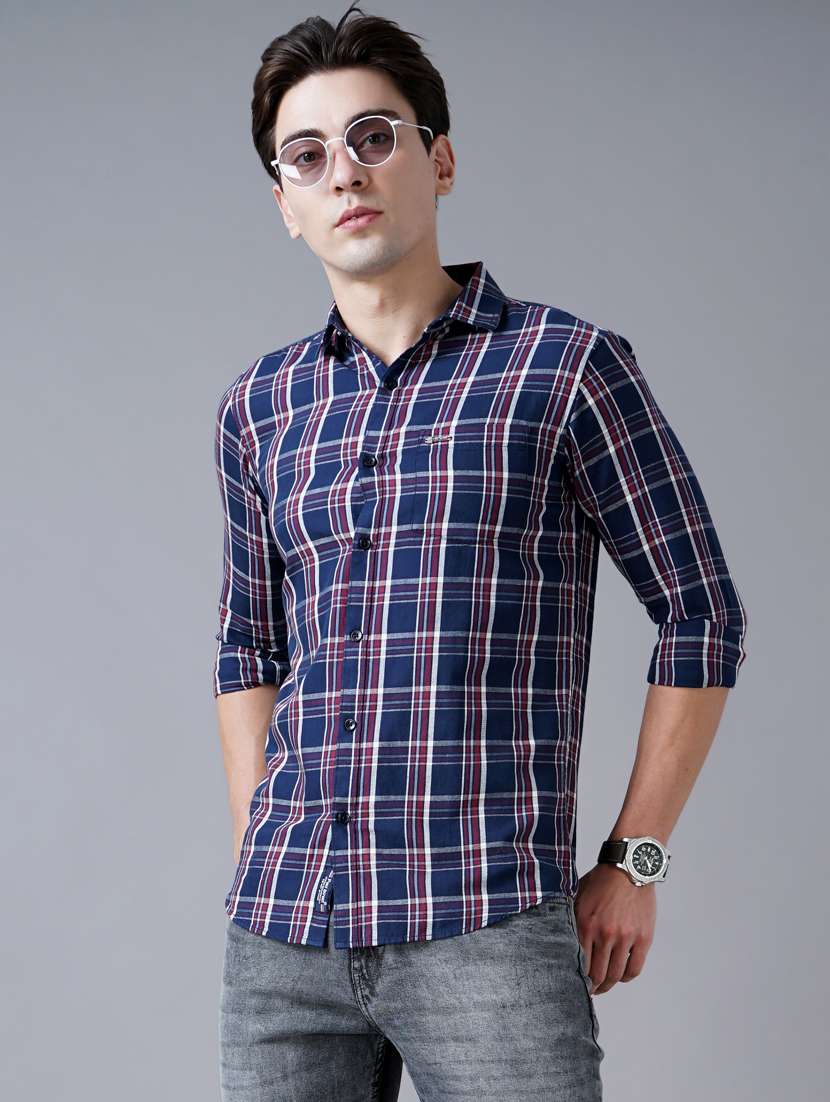 navy blue checkered casual shirt - 18430864 -  Standard Image - 1