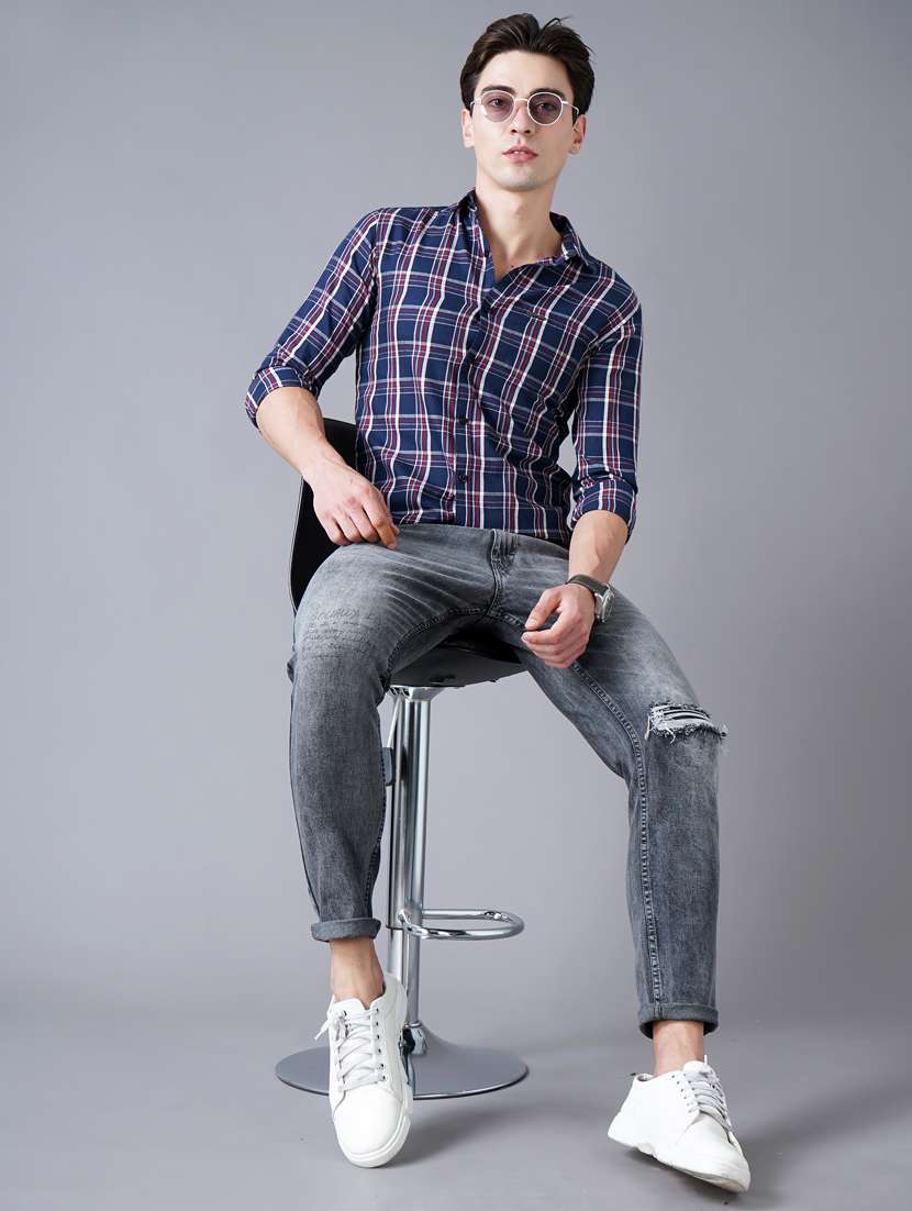 navy blue checkered casual shirt - 18430864 -  Standard Image - 4