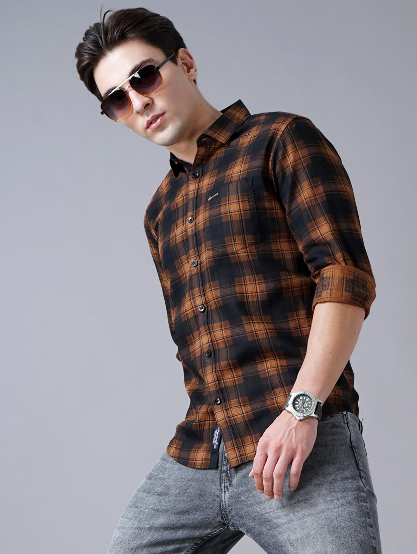 orange checkered casual shirt - 18430871 -  Standard Image - 1