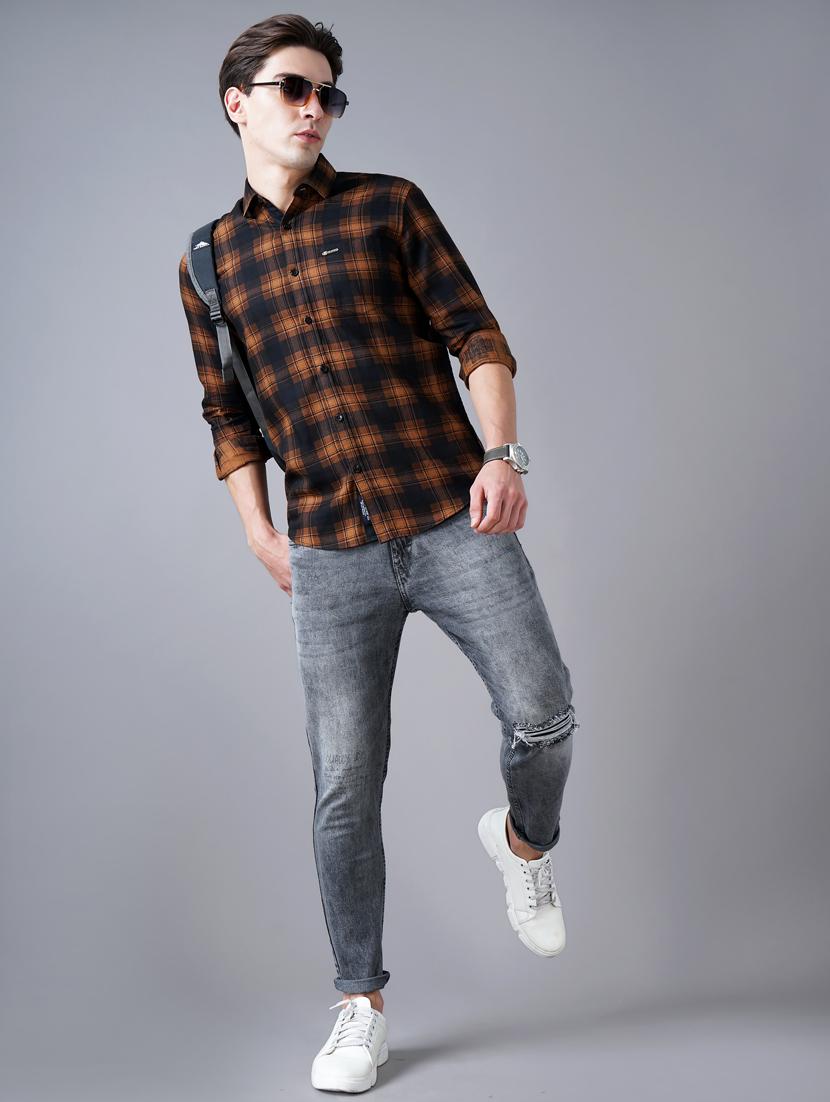 orange checkered casual shirt - 18430871 - Standard Image - 4