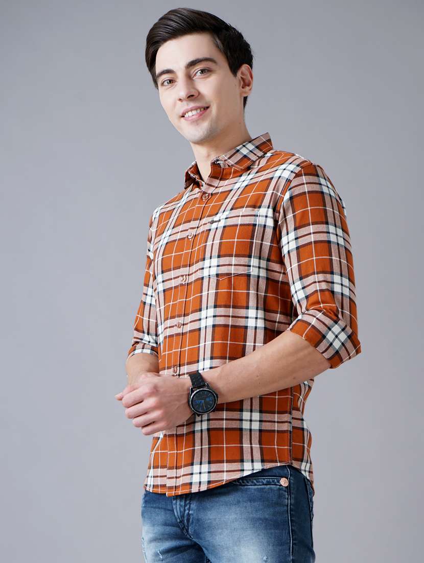 orange checkered casual shirt - 18430880 - Standard Image - 1