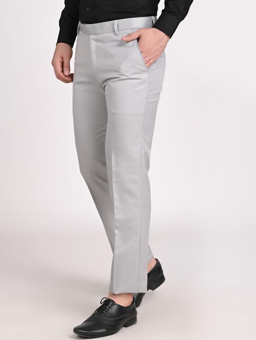 grey solid casual trouser - 18430936 - Standard Image - 1