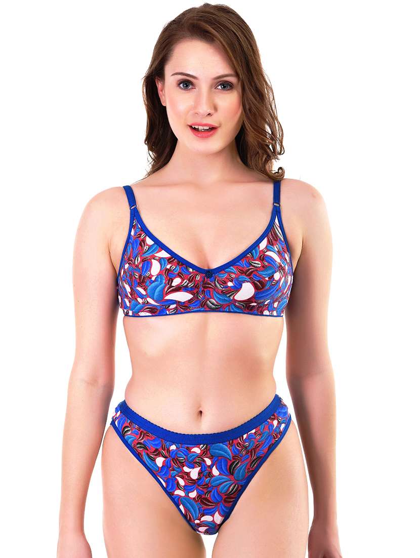 blue printed bra & panty set 
