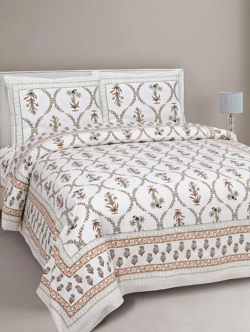 texstylehome 100% cotton jaipuri print double bedsheet with 2 pillow covers