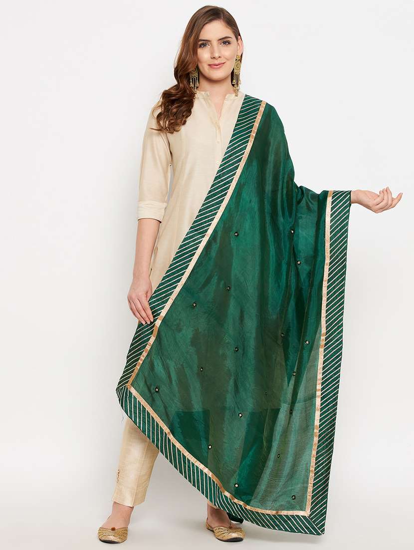 green silk blend dupatta