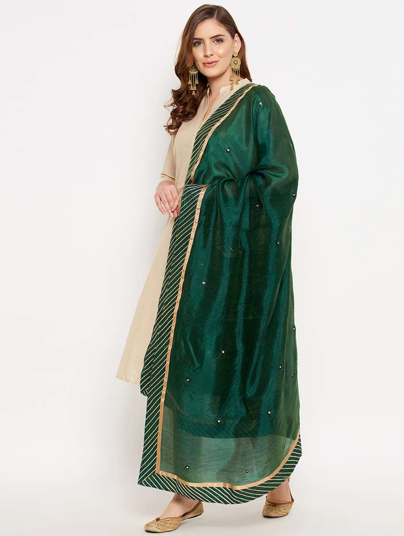 green silk blend dupatta - 18431148 -  Standard Image - 1