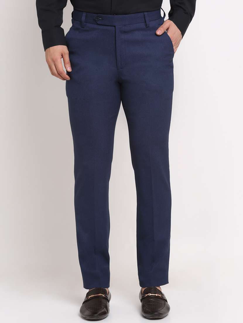 Navy Blue Solid Formal Trouser