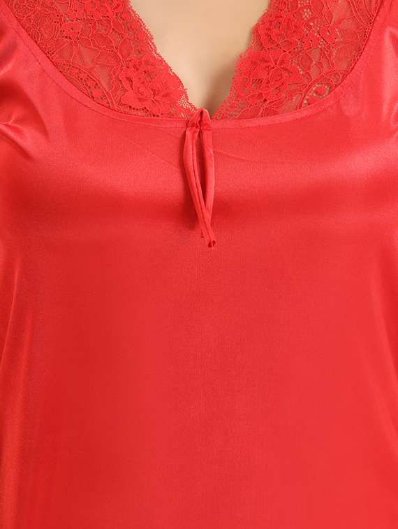 be you solid red satin 6 piece nightwear set (1 robe, 1 nighty, 1 top, 1 patiyala, 1 lingerie set) for women - 18431359 -  Standard Image - 6